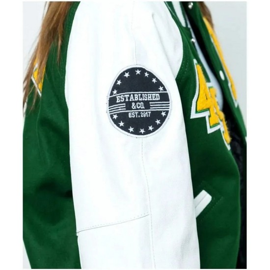 Baylor Collegiate University Green and White Varsity Jacket Baylor Collegiate University Green and White Varsity Jacket