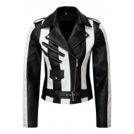 Beetlejuice Striped Gothic Punk Vegan Leather Jacket