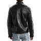 Biker Men’s White Stripes Black Leather Jacket