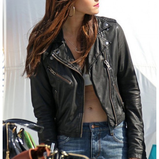 Biker Style Emma Watson Cropped Black Leather Jacket Biker Style Emma Watson Cropped Black Leather Jacket