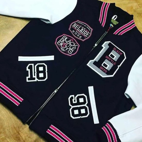 Black Bottle Boys Black & White Varsity Jacket Black Bottle Boys Black & White Varsity Jacket