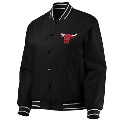 Black Chicago Bulls Poly Twill Full-Snap Jacket
