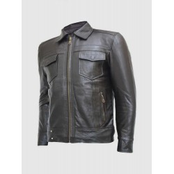Black Leather Jacket with Classic Zipper 