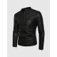 Black Leather Jacket with Small Collar