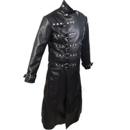 Black Leather Steampunk Gothic Long Trench Coat