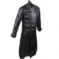 Black Leather Steampunk Gothic Long Trench Coat