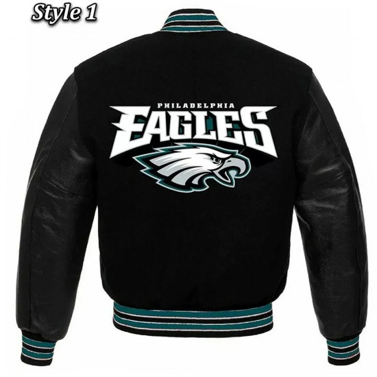 Black Philadelphia Eagles Wool & Leather Jacket