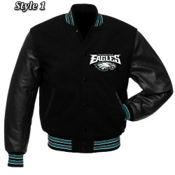 Black Philadelphia Eagles Wool & Leather Jacket