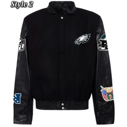 Black Philadelphia Eagles Wool & Leather Jacket
