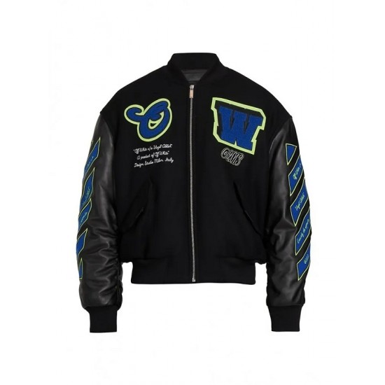Black Varsity Hammer Wool And Leather Bomber Jacket Black Varsity Hammer Wool And Leather Bomber Jacket