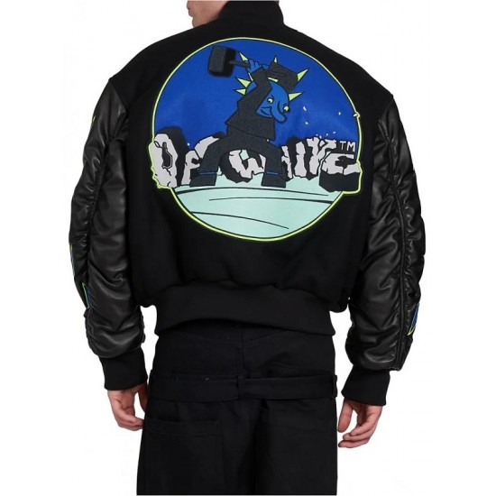 Black Varsity Hammer Wool And Leather Bomber Jacket Black Varsity Hammer Wool And Leather Bomber Jacket