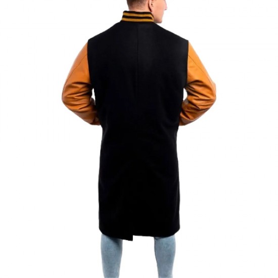 Black Wool & Old Gold Sleeves Letterman Coat
