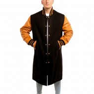 Black Wool & Old Gold Sleeves Letterman Coat