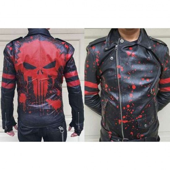 Bloody The Punisher Leather Jacket Jon Bernthal Motorcycle Bloody The Punisher Leather Jacket Jon Bernthal Motorcycle