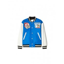 Blue College Off White Varsity Jacket