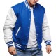 Blue Wool & White Genuine Leather Varsity Letterman Jacket Blue Wool & White Genuine Leather Varsity Letterman Jacket
