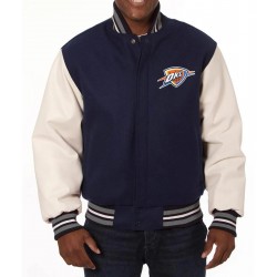 Blue and White Oklahoma City Thunder Varsity Jacket