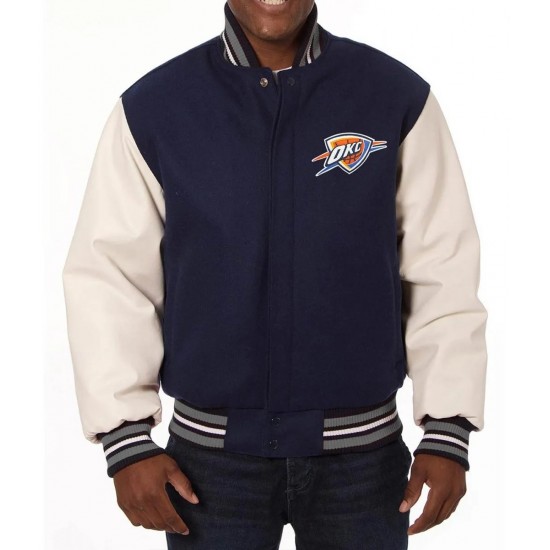 Blue and White Oklahoma City Thunder Varsity Jacket Blue and White Oklahoma City Thunder Varsity Jacket