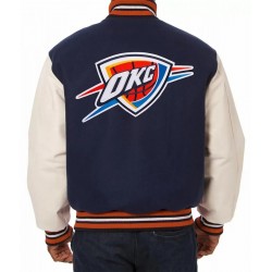 Blue and White Oklahoma City Thunder Varsity Jacket