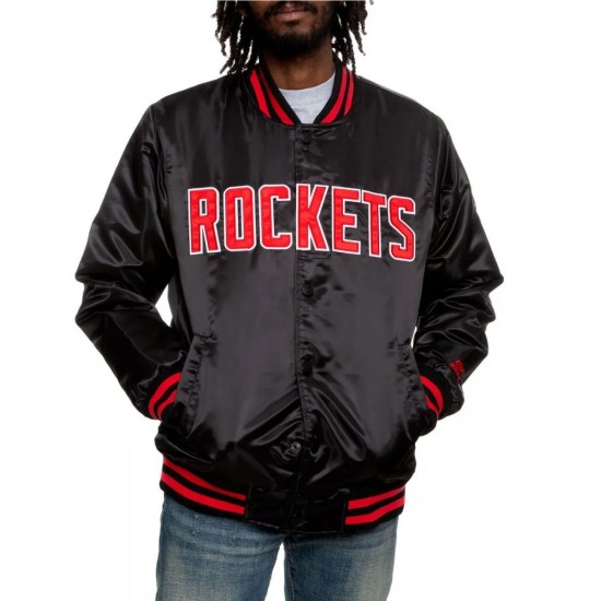 Bomber Houston Rockets Satin Black Jacket Bomber Houston Rockets Satin Black Jacket