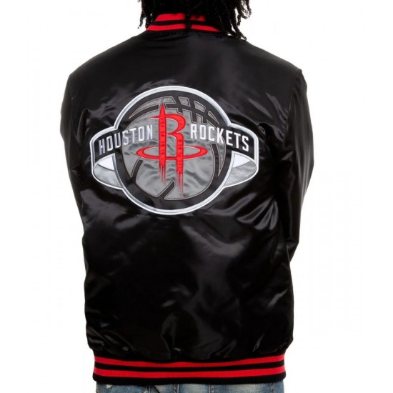 Bomber Houston Rockets Satin Black Jacket Bomber Houston Rockets Satin Black Jacket
