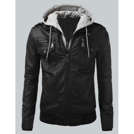Bomber Men's Slim Fit Black Biker Jacket Bomber Men's Slim Fit Black Biker Jacket
