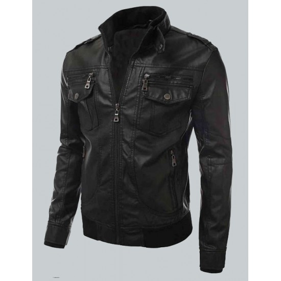 Bomber Men's Slim Fit Black Biker Jacket Bomber Men's Slim Fit Black Biker Jacket