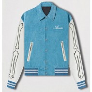 Skeleton Stitch Corduroy Blue Varsity Jacket