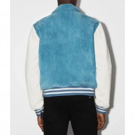 Skeleton Stitch Corduroy Blue Varsity Jacket