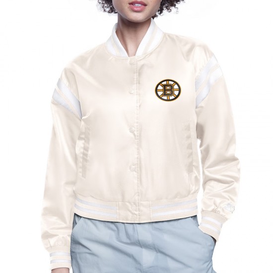 Boston Bruins Printed Logo Varsity Satin Jacket Boston Bruins Printed Logo Varsity Satin Jacket