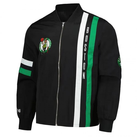 Boston Celtics Black Stitch Applique Bomber Jacket Boston Celtics Black Stitch Applique Bomber Jacket