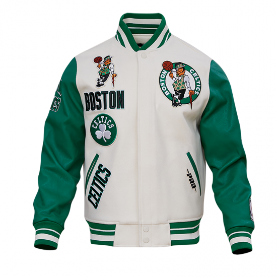 Boston Celtics Retro Clasiic Rib White Varsity Jacket Boston Celtics Retro Clasiic Rib White Varsity Jacket
