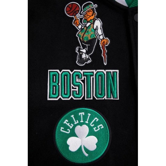Boston Celtics Retro Classic Rib Black Wool Varsity Jacket Boston Celtics Retro Classic Rib Black Wool Varsity Jacket