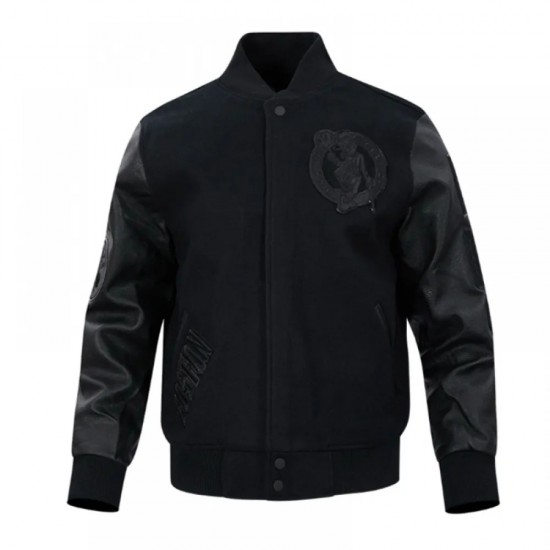 Boston Celtics Triple Black Varsity Wool and Leather Jacket