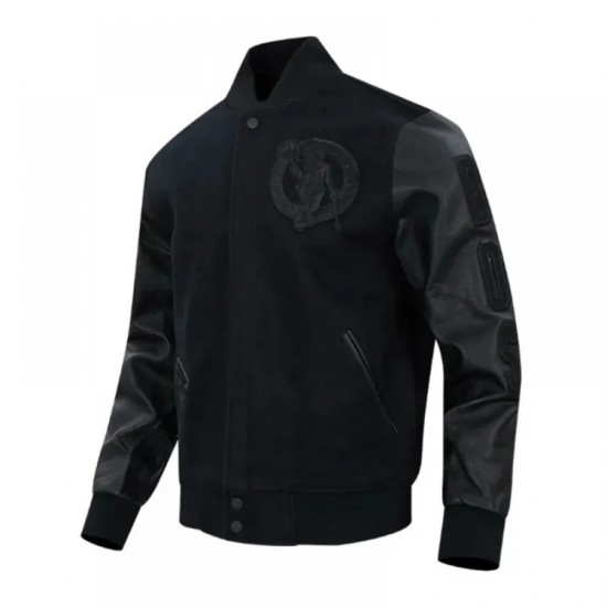 Boston Celtics Triple Black Varsity Wool and Leather Jacket