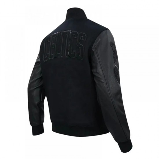 Boston Celtics Triple Black Varsity Wool and Leather Jacket