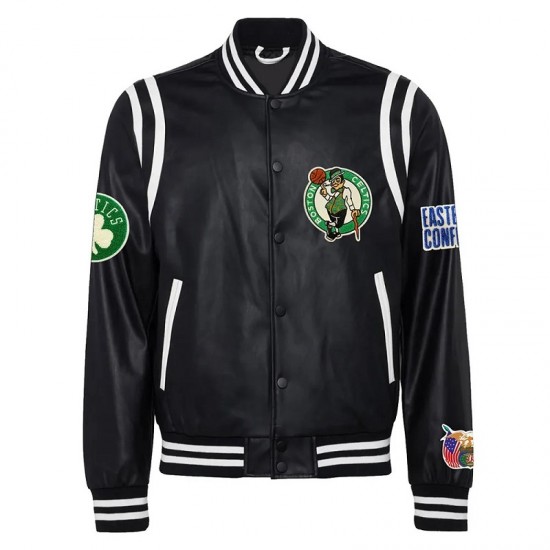 Boston Celtics Vegan Black Varsity Leather Jacket Boston Celtics Vegan Black Varsity Leather Jacket