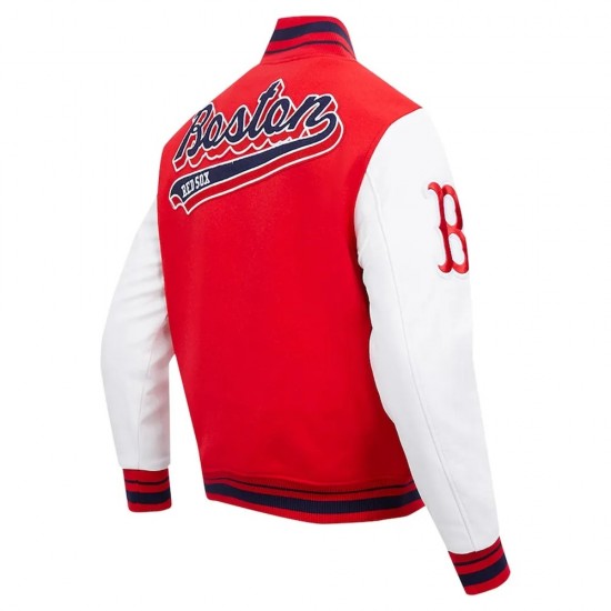 Boston Red Sox Script Tail Red & White Varsity Jacket
