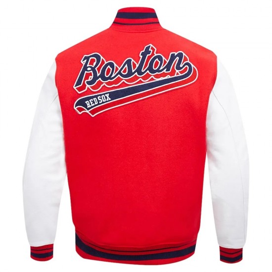 Boston Red Sox Script Tail Red & White Varsity Jacket