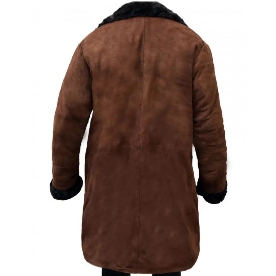 Brad Pitt Snatch Mickey O’Neil Brown Suede Leather Shearling Coat