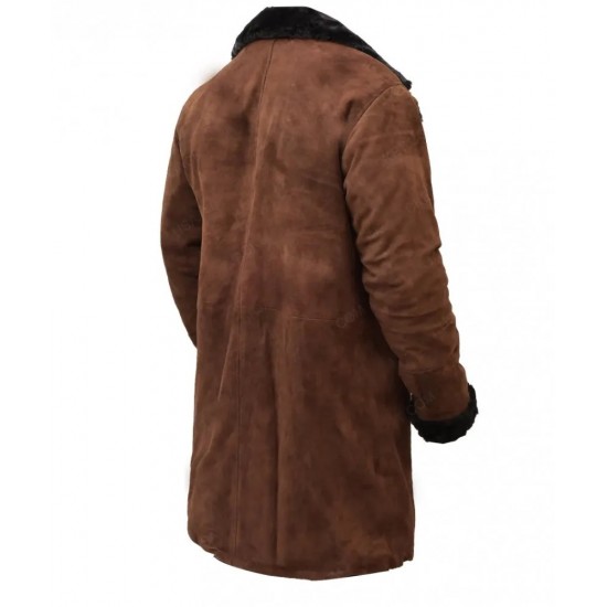 Brad Pitt Snatch Mickey O’Neil Brown Suede Leather Shearling Coat