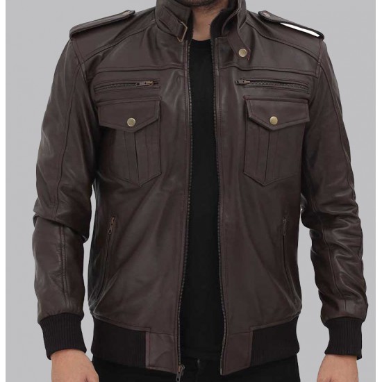 Brian Mens Bomber Dark Brown Leather Jacket Brian Mens Bomber Dark Brown Leather Jacket