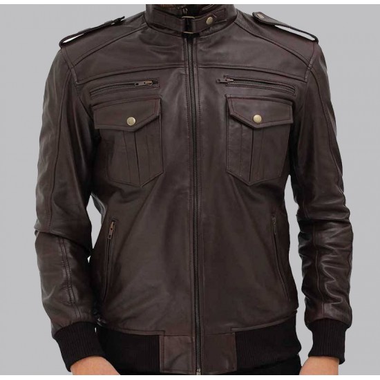 Brian Mens Bomber Dark Brown Leather Jacket Brian Mens Bomber Dark Brown Leather Jacket