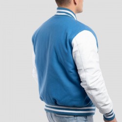 Bright White Leather Sleeves & Newark Blue Wool Body Letterman Jacket