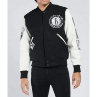 Brooklyn Nets Black & White Letterman Jacket