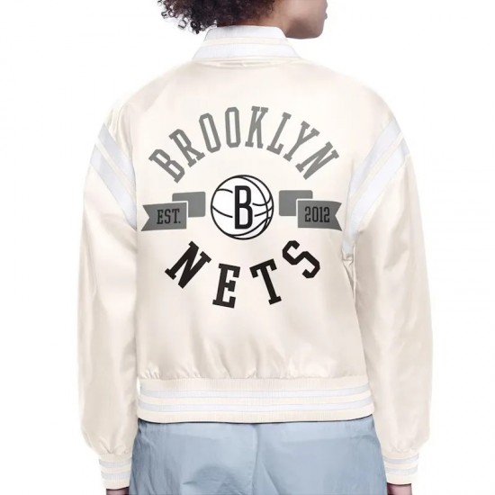 Brooklyn Nets Printed Logo Varsity Satin Jacket Brooklyn Nets Printed Logo Varsity Satin Jacket