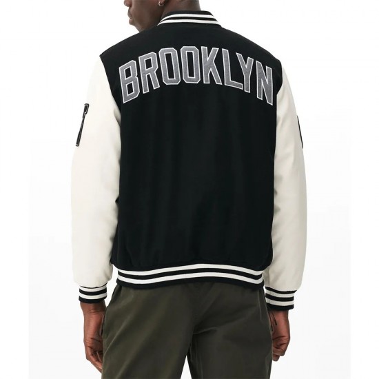 Brooklyn Nets Varsity Black and Off-White Jacket