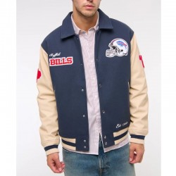Buffalo Bills Blue and Eggshell Varsity Bomber Jacket