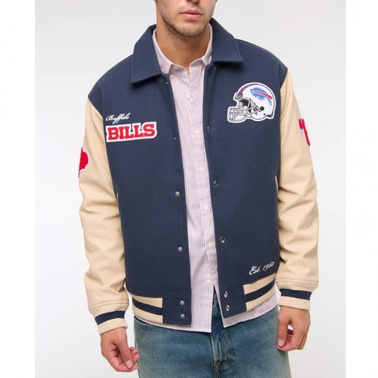 Buffalo Bills Blue and Eggshell Varsity Bomber Jacket