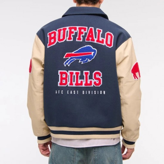 Buffalo Bills Blue and Eggshell Varsity Bomber Jacket